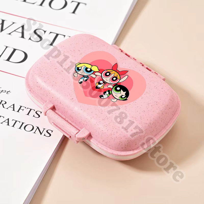 Tablet Cute Accessories - かわいいパワーパフガールズのかわいいピル収納ボックス、コンパートメント付き薬オーガナイザーボックス、ポータブルプラスチック製タブレット容器ギフト