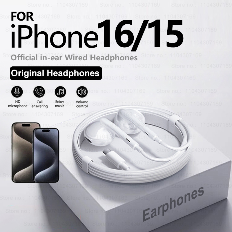 Wired Earphone Lightning - IPhone用有線インイヤーヘッドセット,16 pro max,15 plus,14,13,12 mini,11,6,7,8,x,アクセサリーxs,xr,se,2020