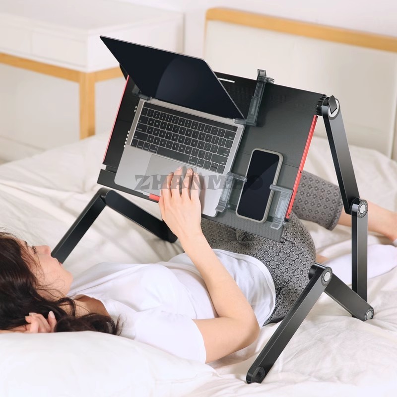 Tablet Lap Desk - ベッドに横たわる、ラップトップデスク、折りたたみ式タブレットスタンド、調節可能で移動可能、横たわるためのライティングデスクデスクテーブル
