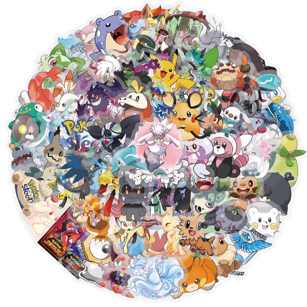 100枚入りポケモンステッカー かわいい漫画風透明防水デカー - Tablet Cute Accessories のレビューと価格