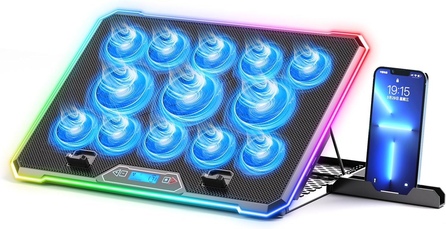 Rgbラップトップ冷却パッド、ゲーミングファン、13つのサイ - Cooling Stand Tablet のレビューと価格