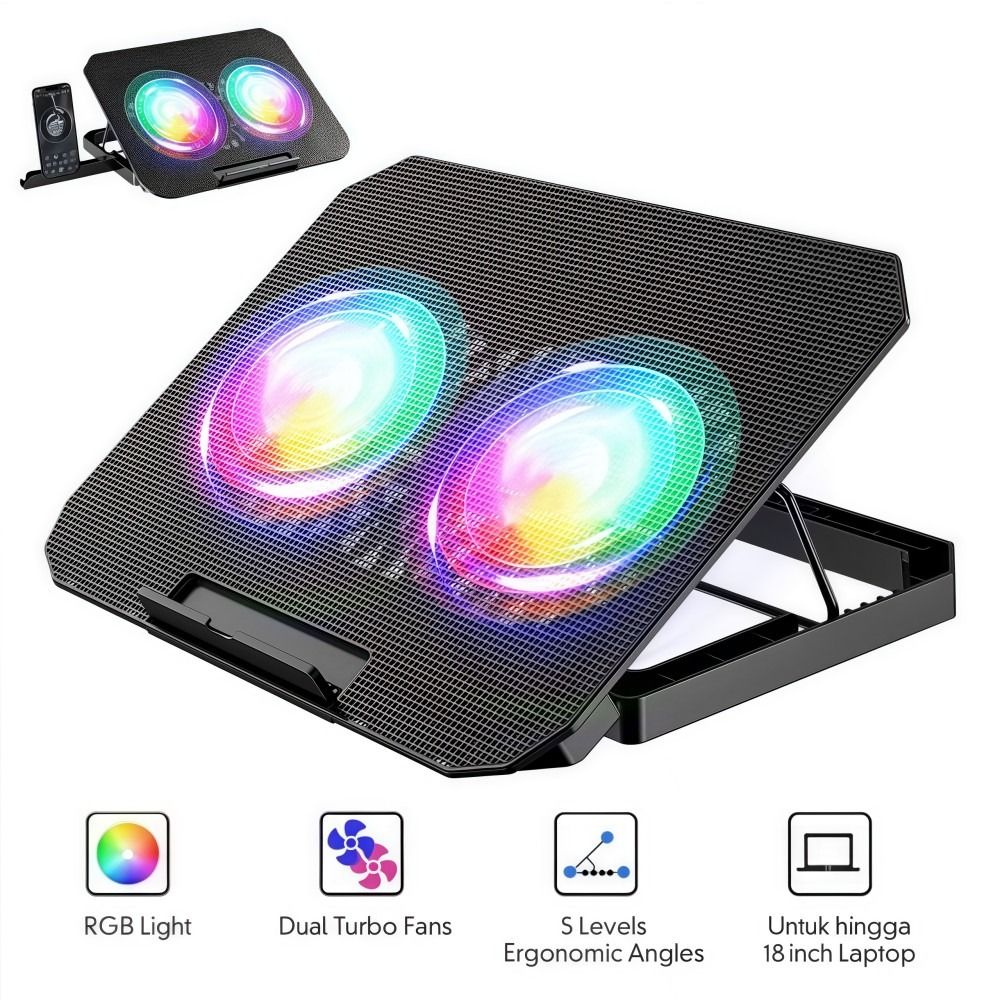2つのファン搭載RGBノートパソコンクーラー、スマホホルダー - Cooling Stand Tablet のレビューと価格