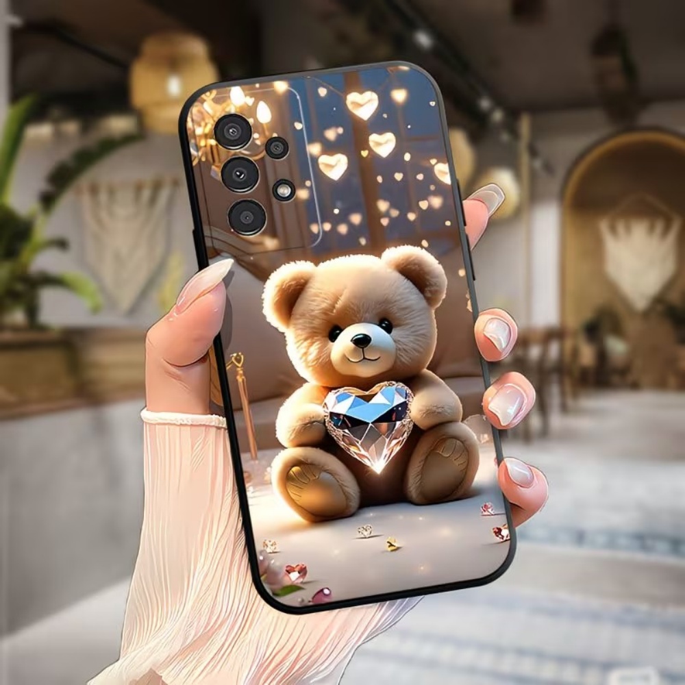 小さなクマの愛を込めたクリスタルペイントフロスト加工スマホケ - Samsung Galaxy A55 のレビューと価格